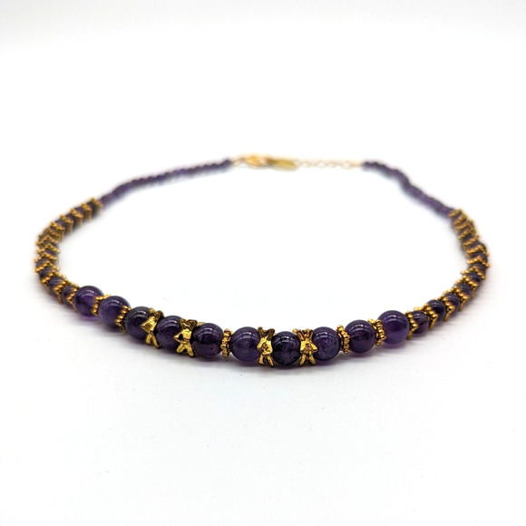 Stauer Genuine Amethyst Beaded Necklace Graduated with Gold Plated Spacers - Picture 8 of 12